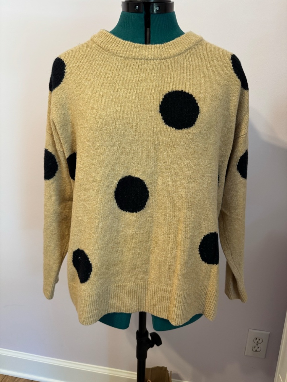 Madewell Tan and Black Polka Dot Sweater Size Medium